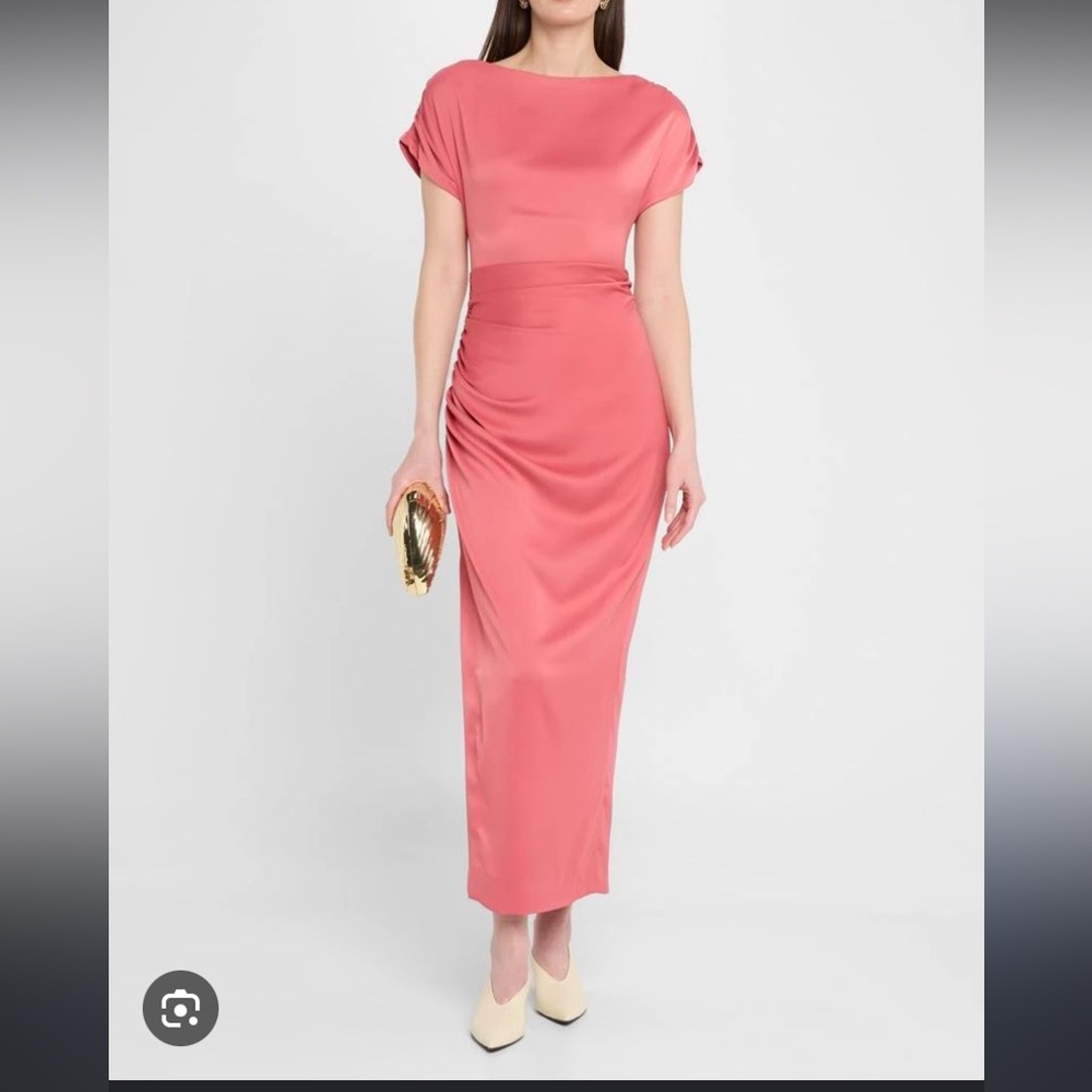 LELA ROSE Heather Shirred Short-Sleeve Maxi Dress Coral Pink